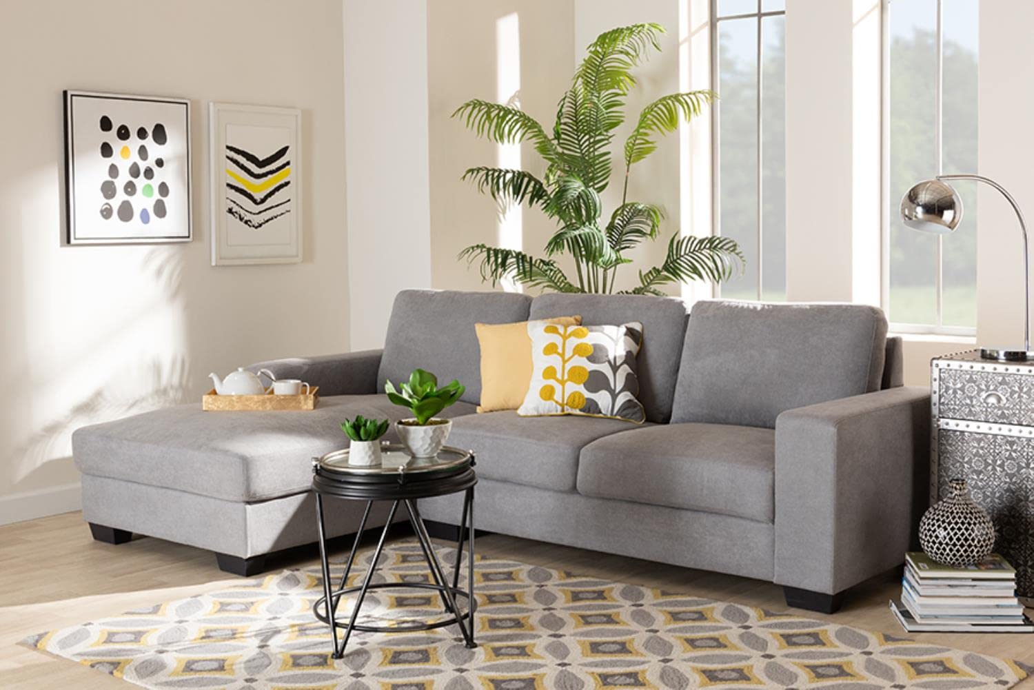 Baxton Studio Nevin Modern and Contemporary Light Grey Fabric Upholstered Sectional Sofa with Left Facing Chaise